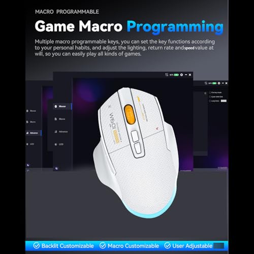 Kabellose Gaming-Maus, 2,4 G BT Kabelgebundene Triple-Mode-RGB-Maus, 12800 DPI, 7 Tasten Programmierbar, 5 Beleuchtungseffekte, Ergonomisch für PC-Laptop-Gaming (White) Bild 3