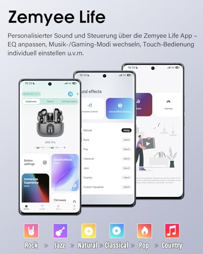 Btootos Bluetooth Kopfhörer, Kopfhörer Kabellos Bluetooth 5.4 mit App Sport In Ear Kopfhörer, Wireless Earbuds 40 Std Spielzeit, LED Ladecase, ENC Mic, Tiefer Bass Ohrhörer für IOS/Android (Schwarz) Bild 3