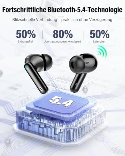 Btootos Bluetooth Kopfhörer, Kopfhörer Kabellos Bluetooth 5.4 mit App Sport In Ear Kopfhörer, Wireless Earbuds 40 Std Spielzeit, LED Ladecase, ENC Mic, Tiefer Bass Ohrhörer für IOS/Android (Schwarz) Bild 5