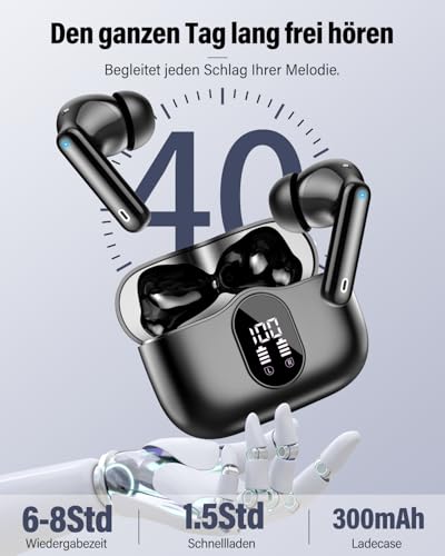 Btootos Bluetooth Kopfhörer, Kopfhörer Kabellos Bluetooth 5.4 mit App Sport In Ear Kopfhörer, Wireless Earbuds 40 Std Spielzeit, LED Ladecase, ENC Mic, Tiefer Bass Ohrhörer für IOS/Android (Schwarz) Bild 6
