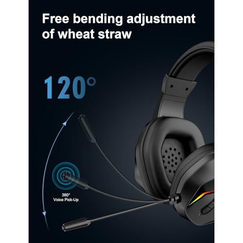 Jectse Kabelloses Gaming-Headset, 2,4 G Bluetooth 5.4 RGB-Mikrofon mit Leichter Geräuschunterdrückung und 40-mm-Treibern für PC-Computer-Smartphones 2 (Black) Bild 3