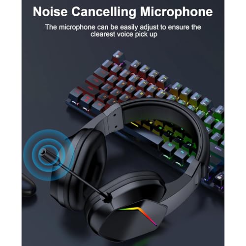 Jectse Kabelloses Gaming-Headset, 2,4 G Bluetooth 5.4 RGB-Mikrofon mit Leichter Geräuschunterdrückung und 40-mm-Treibern für PC-Computer-Smartphones 2 (Black) Bild 5