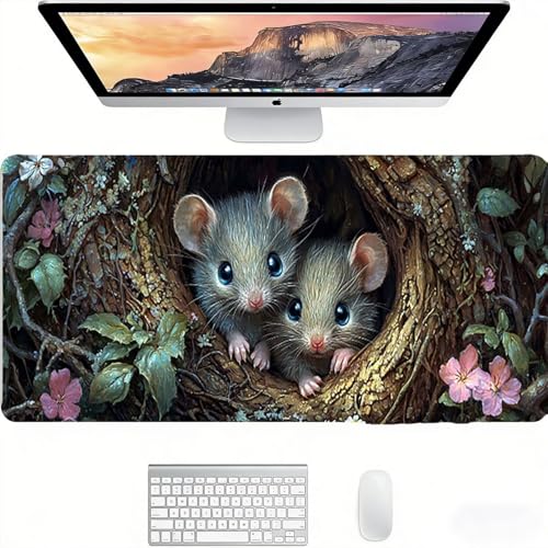 XXL Große Gaming Mauspad, 80x160cmx3mm, Large Size Tischunterlage, Rutschfester Gummiunterseite, Verbessert Präzision und Geschwindigkeit, Bürobedarf, für Kabel-/Drahtlose Maus, Tiere MäUse D3YY-227 Bild 3