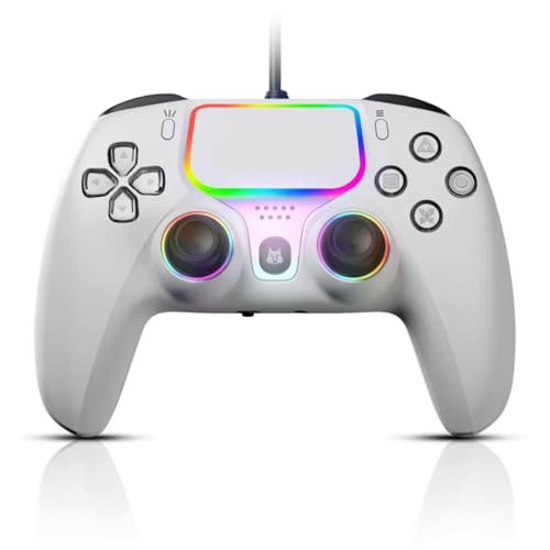 NBCP Wired Controller für PS5 Pro, Slim, PS4, PC/Steam – Kabelgebundenes Gamepad mit Turbo/Makrofunktionen, Dual-Vibration & 3,5-mm-Audiobuchse (Weiß) Bild 1