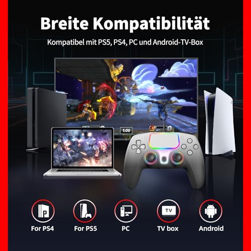 NBCP Wired Controller für PS5 Pro, Slim, PS4, PC/Steam – Kabelgebundenes Gamepad mit Turbo/Makrofunktionen, Dual-Vibration & 3,5-mm-Audiobuchse (Weiß) Bild 2