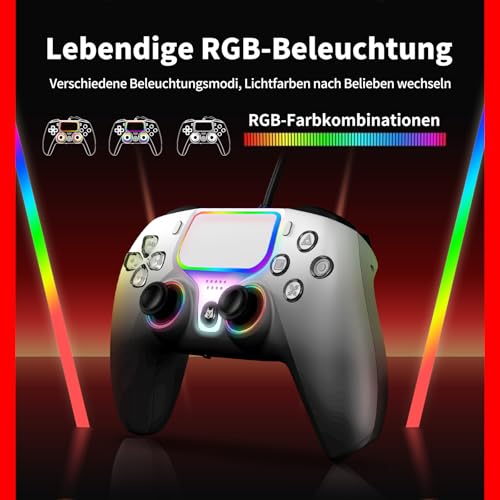 NBCP Wired Controller für PS5 Pro, Slim, PS4, PC/Steam – Kabelgebundenes Gamepad mit Turbo/Makrofunktionen, Dual-Vibration & 3,5-mm-Audiobuchse (Weiß) Bild 3