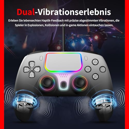 NBCP Wired Controller für PS5 Pro, Slim, PS4, PC/Steam – Kabelgebundenes Gamepad mit Turbo/Makrofunktionen, Dual-Vibration & 3,5-mm-Audiobuchse (Weiß) Bild 6