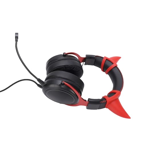 ONIKUMA X10 Gaming-Headset, Kabelgebunden, PC, RGB-Licht, Katzenohren, Hörner, Dekor, Over-Ear-Kopfhörer mit Mikrofon für PC, Laptop, Weiß, Rosa (Black Red) Bild 7