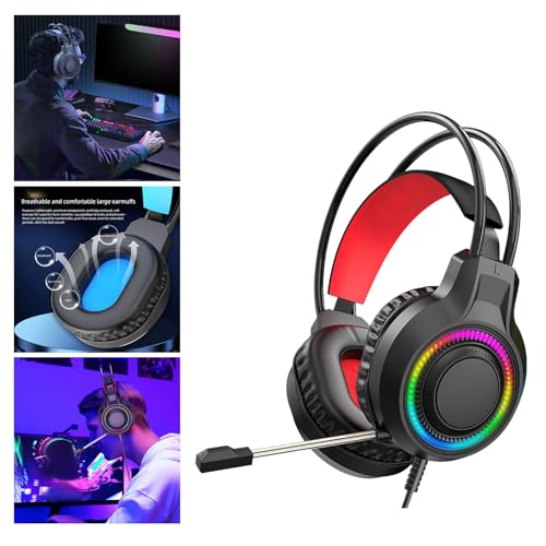 Ear Headset mit RGB Beleuchtung, 40 mm verstärkter Bass, abnehmbares Mikrofon, weiche Memory Schaum Ohrpolster, Verstellbarer Kopfbügel für Gaming, Mikrofone mit Geräuschunterdrückung Bild 2
