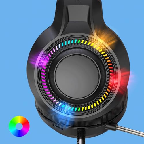 Ear Headset mit RGB Beleuchtung, 40 mm verstärkter Bass, abnehmbares Mikrofon, weiche Memory Schaum Ohrpolster, Verstellbarer Kopfbügel für Gaming, Mikrofone mit Geräuschunterdrückung Bild 6