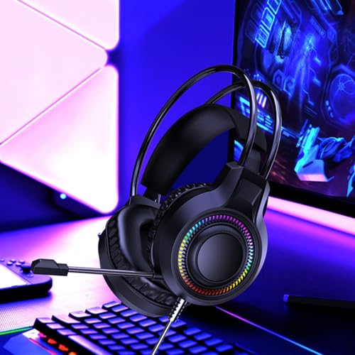 Ear Headset mit RGB Beleuchtung, 40 mm verstärkter Bass, abnehmbares Mikrofon, weiche Memory Schaum Ohrpolster, Verstellbarer Kopfbügel für Gaming, Mikrofone mit Geräuschunterdrückung Bild 7