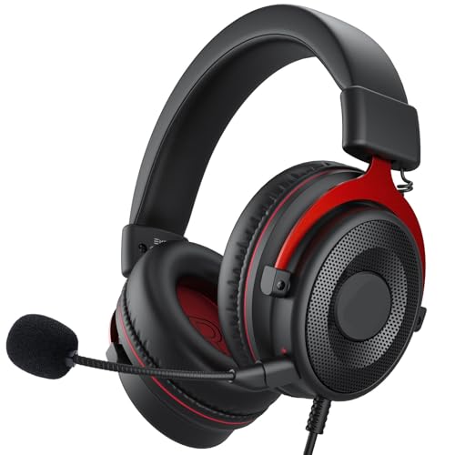 Generisch Kompatibel mit E900 PC-Gaming-Kopfhörern, 3,5-mm-Kabel-Headset, Gamer-Stereo-Over-Ear-Kopfhörer abnehmbarem Mikrofon(Black Red) Bild 1