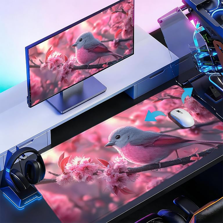 Gaming Mauspad XXL, Mousepad 1200 x 600 x 4 mm, Blume Vogel Maus pad, Vernähte Kanten WassXerdicht Anti-Rutsch Verbessert Präzision und Geschwindigkei, Großer Erweiterter Schreibtisch Schutz 0A0-310 Bild 3