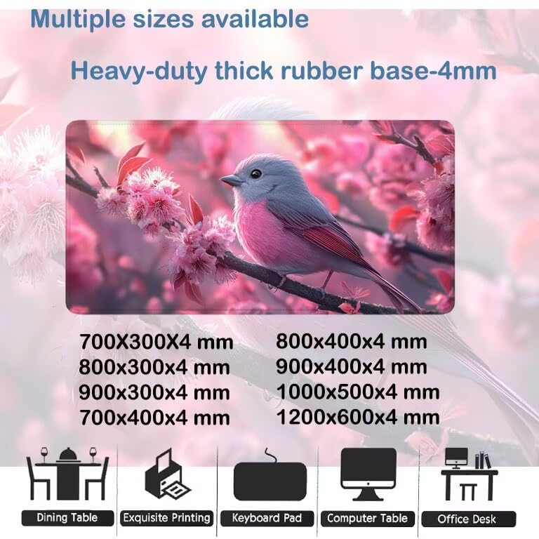Gaming Mauspad XXL, Mousepad 1200 x 600 x 4 mm, Blume Vogel Maus pad, Vernähte Kanten WassXerdicht Anti-Rutsch Verbessert Präzision und Geschwindigkei, Großer Erweiterter Schreibtisch Schutz 0A0-310 Bild 4