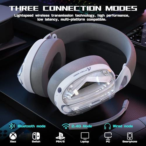 ATTACK SHARK L60 Kabelloses Gaming-Headset, 2,4G/BT/3,5mm-Kabel, Ultraleichter Kopfhörer mit 40mm-Treibern, Over-Ear, Noise Cancelling Mikrofon, 3D-Surround-Sound für PC/Mac/PS/Xbox, Weiß Bild 2
