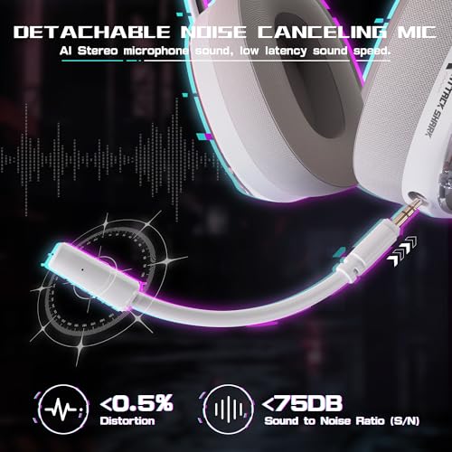 ATTACK SHARK L60 Kabelloses Gaming-Headset, 2,4G/BT/3,5mm-Kabel, Ultraleichter Kopfhörer mit 40mm-Treibern, Over-Ear, Noise Cancelling Mikrofon, 3D-Surround-Sound für PC/Mac/PS/Xbox, Weiß Bild 3