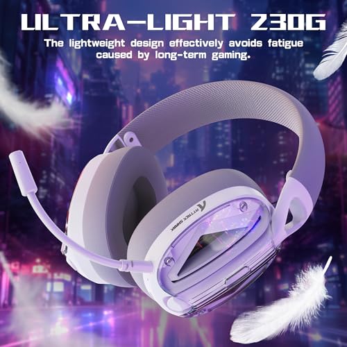 ATTACK SHARK L60 Kabelloses Gaming-Headset, 2,4G/BT/3,5mm-Kabel, Ultraleichter Kopfhörer mit 40mm-Treibern, Over-Ear, Noise Cancelling Mikrofon, 3D-Surround-Sound für PC/Mac/PS/Xbox, Weiß Bild 5
