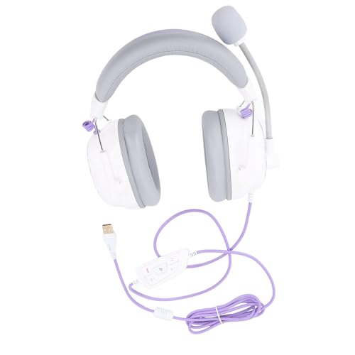 Kabelgebundenes USB-Gaming-Headset, HiFi 7.1 Surround Sound, Mikrofon mit Geräuschunterdrückung, Leichte, Komfortable Over-Ear-Kopfhörer, Ideal für PC-Gaming (White) Bild 5
