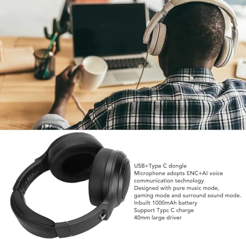 Gaming-Headset mit 40-mm-Treiber und Typ-C-Aufladung, wiederaufladbares Spiel-Headset mit 48-Stunden-Akku für Desktop und Handy (schwarz), praktisches Design Bild 4