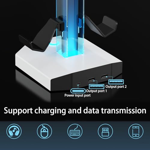 Moderner Ständer mit 2 USB Hubs für Controller und Headsets, sichere Stromversorgung für Kopfhörer, anpassbare LED Leuchten und stabile Basis Bild 5
