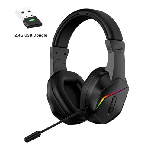 Asixxsix Kabelloses Gaming-Headset, 2,4 GHz Bluetooth 5.4 RGB-Licht mit Mikrofon mit Geräuschunterdrückung, 40-Stunden-, 40-mm-Treiber, Extrem Niedrige Latenz für PC-Smartphones, Tablets, (Black) Bild 5