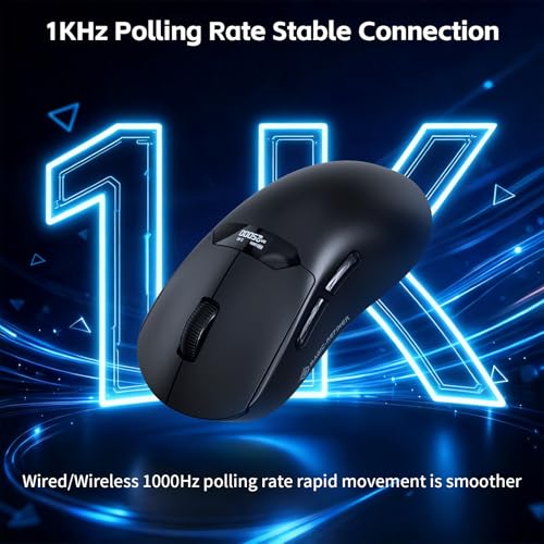 A.JAZZxMagic-Refiner R1 Gaming-Maus mit magnetischer Ladestation, OMRON-Schalter, PixArt PAW3311 Sensor, BT/2,4G Kabellos/Kabelgebunden mit Bildschirmanzeige, 25000DPI Maus für Büro und Gamer,Schwarz Bild 4