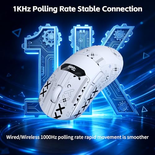 MAGIC-REFINER R1 Kabellose Gaming-Maus mit RGB Magnet-Ladestation, PAW3311 Gaming-Sensor, 25000DPI, BT/2.4G Kabellos/Kabelgebunden mit Griffband, Digitalanzeige, Web-Treiber für PC/Mac-Weiß Bild 4