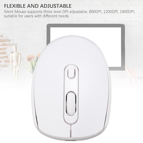 Fockety Kabellose Gaming-Maus, Wiederaufladbar, Geräuschlos, Ergonomisches Design mit 2,4 G Bluetooth Dual-Modus und 3-stufiger DPI Einstellbar 800, 1200 und 1600, Computermaus für PC (White) Bild 3