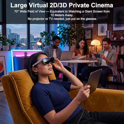 Intelligente 3D-Brille, VR-Headset mit 1920x1080-Displays, 70° Weitem Sichtfeld, +2D Bis -6D Dioptrienanpassung, Daten- und Ladedurchgang für Privates Kino-Gaming Bild 3