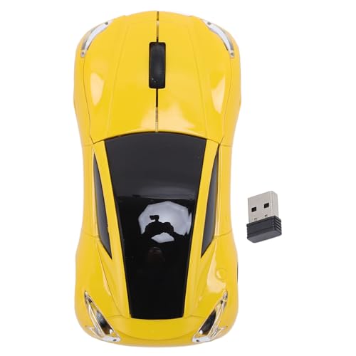 Sportwagenförmige Kabellose Maus, Ergonomische Optische Gaming-Maus mit 1600 DPI und 2,4 GHz und USB-Empfänger für PC, Laptop, Mac, (Yellow) Bild 1