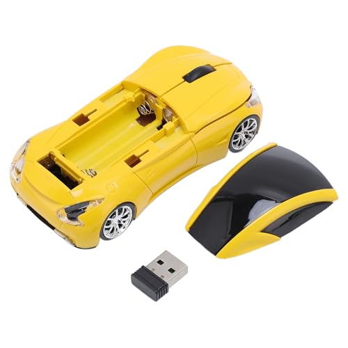Sportwagenförmige Kabellose Maus, Ergonomische Optische Gaming-Maus mit 1600 DPI und 2,4 GHz und USB-Empfänger für PC, Laptop, Mac, (Yellow) Bild 2