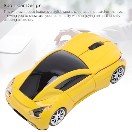 Sportwagenförmige Kabellose Maus, Ergonomische Optische Gaming-Maus mit 1600 DPI und 2,4 GHz und USB-Empfänger für PC, Laptop, Mac, (Yellow) Bild 4