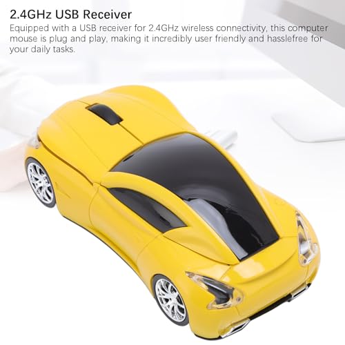 Sportwagenförmige Kabellose Maus, Ergonomische Optische Gaming-Maus mit 1600 DPI und 2,4 GHz und USB-Empfänger für PC, Laptop, Mac, (Yellow) Bild 5