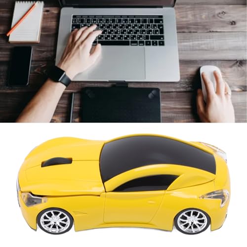Sportwagenförmige Kabellose Maus, Ergonomische Optische Gaming-Maus mit 1600 DPI und 2,4 GHz und USB-Empfänger für PC, Laptop, Mac, (Yellow) Bild 6