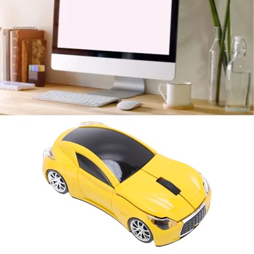 Sportwagenförmige Kabellose Maus, Ergonomische Optische Gaming-Maus mit 1600 DPI und 2,4 GHz und USB-Empfänger für PC, Laptop, Mac, (Yellow) Bild 7