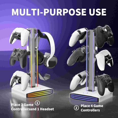 Headset-Ständer, 1er-Pack Controller-Halter, RGB-Gaming-Dock mit USB-Hub, dynamisch für Beleuchtungseffekte, platzsparender Organizer für Gamer (schwarz) Bild 4