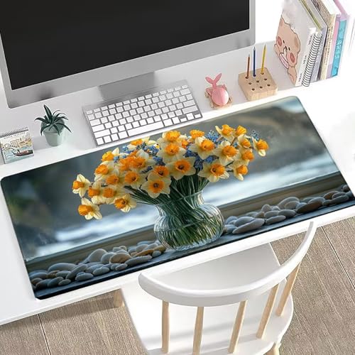 Gaming Mauspad Gebranntes Orange Mauspad XXL 120 x 60 cm Mousepad Blume Schreibtischunterlage, Optimierte Präzision und Geschwindigkeit, Wasserabweisende Desk Mat für Gamer, Tastatur und Maus H0-439 Bild 2