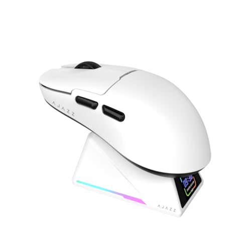 A.JAZZ AJ159PMCPRO Kabellose Gaming-Maus mit RGB-Ladedock, 57g Superlight, Tri-Mode Bluetooth/2.4G/USB-Kabel, Optischer PixArt PAW3311 Sensor mit 24.000 DPI – für PC/Mac/Win11/PS - Weiß Bild 1