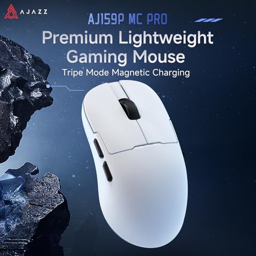 A.JAZZ AJ159PMCPRO Kabellose Gaming-Maus mit RGB-Ladedock, 57g Superlight, Tri-Mode Bluetooth/2.4G/USB-Kabel, Optischer PixArt PAW3311 Sensor mit 24.000 DPI – für PC/Mac/Win11/PS - Weiß Bild 3