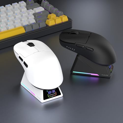 A.JAZZ AJ159PMCPRO Kabellose Gaming-Maus mit RGB-Ladedock, 57g Superlight, Tri-Mode Bluetooth/2.4G/USB-Kabel, Optischer PixArt PAW3311 Sensor mit 24.000 DPI – für PC/Mac/Win11/PS - Weiß Bild 7