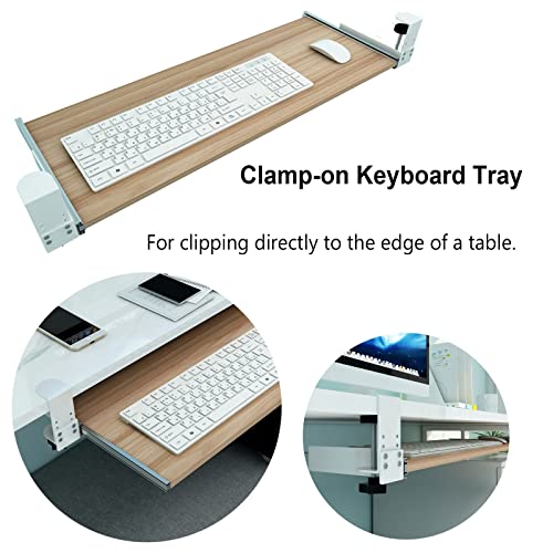 Verstellbare Tastatur- und Maus-Plattform mit Klemme, Schiebeablage für Schreibtisch, 30 x 75 cm, Weiß – verbessert Komfort und Effizienz für Heimbüro, Gaming Bild 3