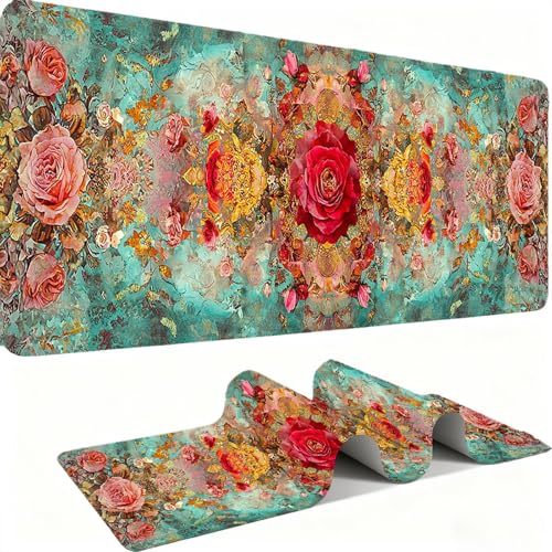 Mauspad, Mousepad XXL 1500 x 800 mm Großes Schreibtischunterlage Rote Blumen, Vernähter Rand, rutschfest Ieise Mauspad Gaming, für Gaming Büro Office Home, Mouse Pad -alle Maus Arten C0P-755 Bild 1