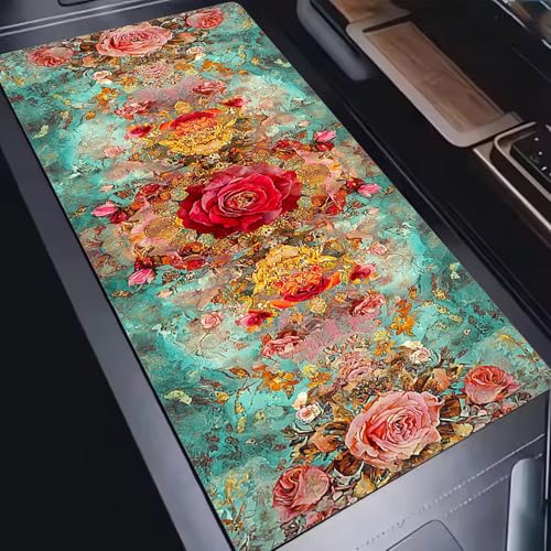 Mauspad, Mousepad XXL 1500 x 800 mm Großes Schreibtischunterlage Rote Blumen, Vernähter Rand, rutschfest Ieise Mauspad Gaming, für Gaming Büro Office Home, Mouse Pad -alle Maus Arten C0P-755 Bild 5