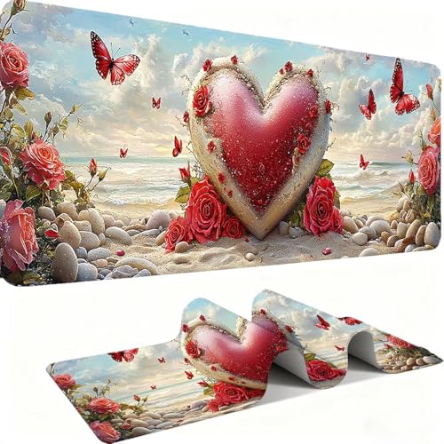 Mauspad, Mousepad XXL 1500 x 800 mm Großes Schreibtischunterlage Strand Liebe, Vernähter Rand, rutschfest Ieise Mauspad Gaming, für Gaming Büro Office Home, Mouse Pad -alle Maus Arten C0P-653 Bild 1
