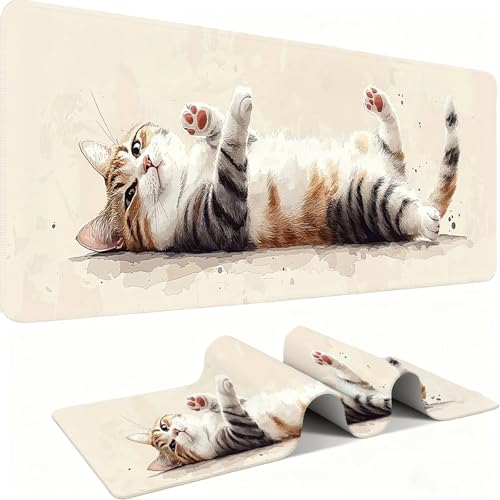 Mauspad, Mousepad XXL 1500 x 800 mm Großes Schreibtischunterlage Tierkatzen 3, Vernähter Rand, rutschfest Ieise Mauspad Gaming, für Gaming Büro Office Home, Mouse Pad -alle Maus Arten C0P-863 Bild 1