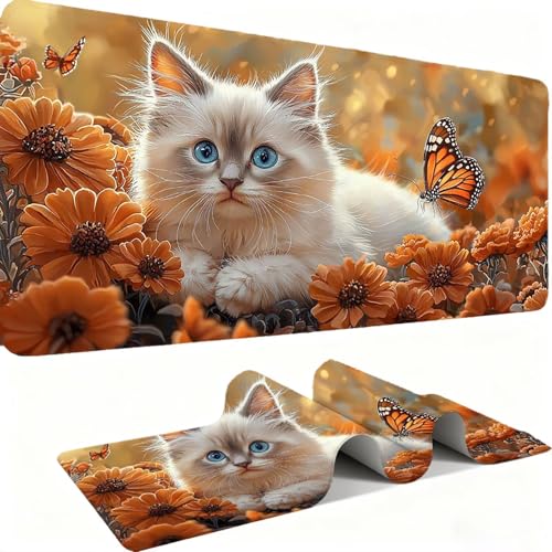 Mauspad, Mousepad XXL 1200 x 600 mm Großes Schreibtischunterlage Schmetterlingkatze, Vernähter Rand, rutschfest Ieise Mauspad Gaming, für Gaming Büro Office Home, Mouse Pad-alle Maus Arten C0P-763 Bild 1