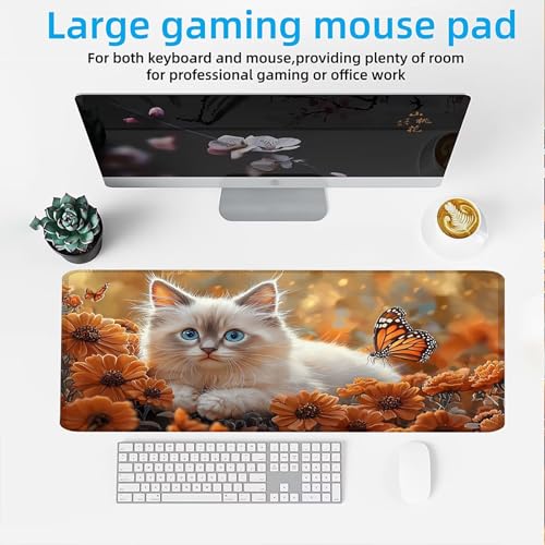 Mauspad, Mousepad XXL 1200 x 600 mm Großes Schreibtischunterlage Schmetterlingkatze, Vernähter Rand, rutschfest Ieise Mauspad Gaming, für Gaming Büro Office Home, Mouse Pad-alle Maus Arten C0P-763 Bild 2