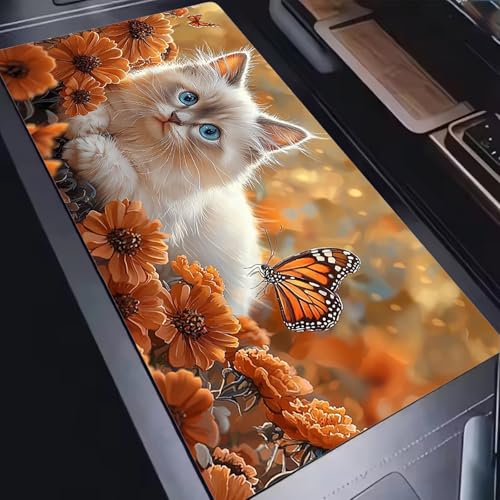 Mauspad, Mousepad XXL 1200 x 600 mm Großes Schreibtischunterlage Schmetterlingkatze, Vernähter Rand, rutschfest Ieise Mauspad Gaming, für Gaming Büro Office Home, Mouse Pad-alle Maus Arten C0P-763 Bild 5