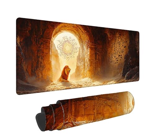 Gaming Mauspad XXL 1600x800x3mm, Löwe Anti-Rutsch Mousepad XXL, Landschaft groß Schreibtischunterlage, Waschbares rutschfeste Gummibasis, Mauspad mit Nähten an Den Kanten für PC, Maus LJ-2504 Bild 1
