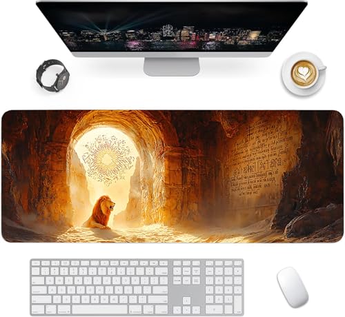 Gaming Mauspad XXL 1600x800x3mm, Löwe Anti-Rutsch Mousepad XXL, Landschaft groß Schreibtischunterlage, Waschbares rutschfeste Gummibasis, Mauspad mit Nähten an Den Kanten für PC, Maus LJ-2504 Bild 2